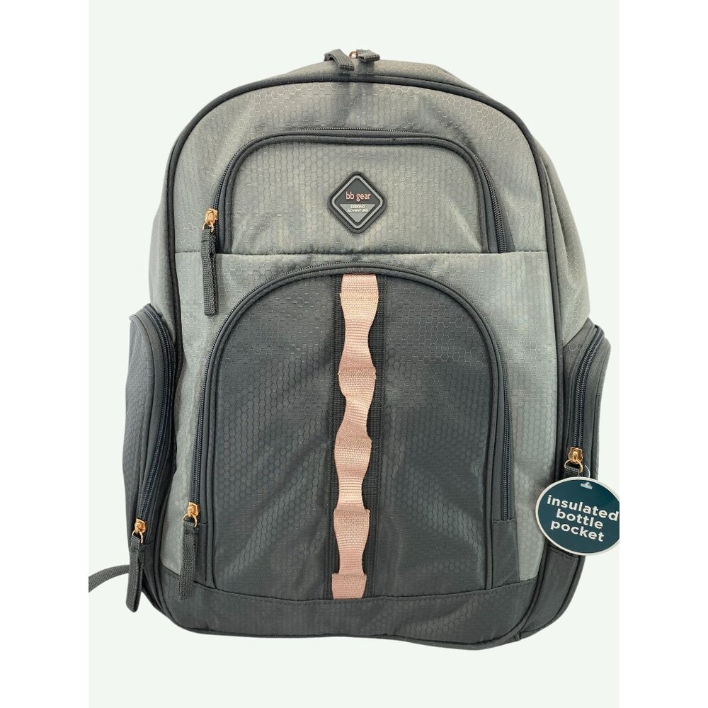 Bb Gear Backpack With Insulated Bottle Pocket & Multiple Compartments Gray